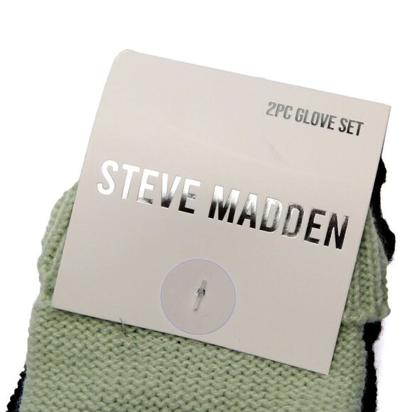 Steve Madden Knit Gloves Woven Green Black Fall Winter Warm Cozy Set of 2 NEW - Picture 3 of 4